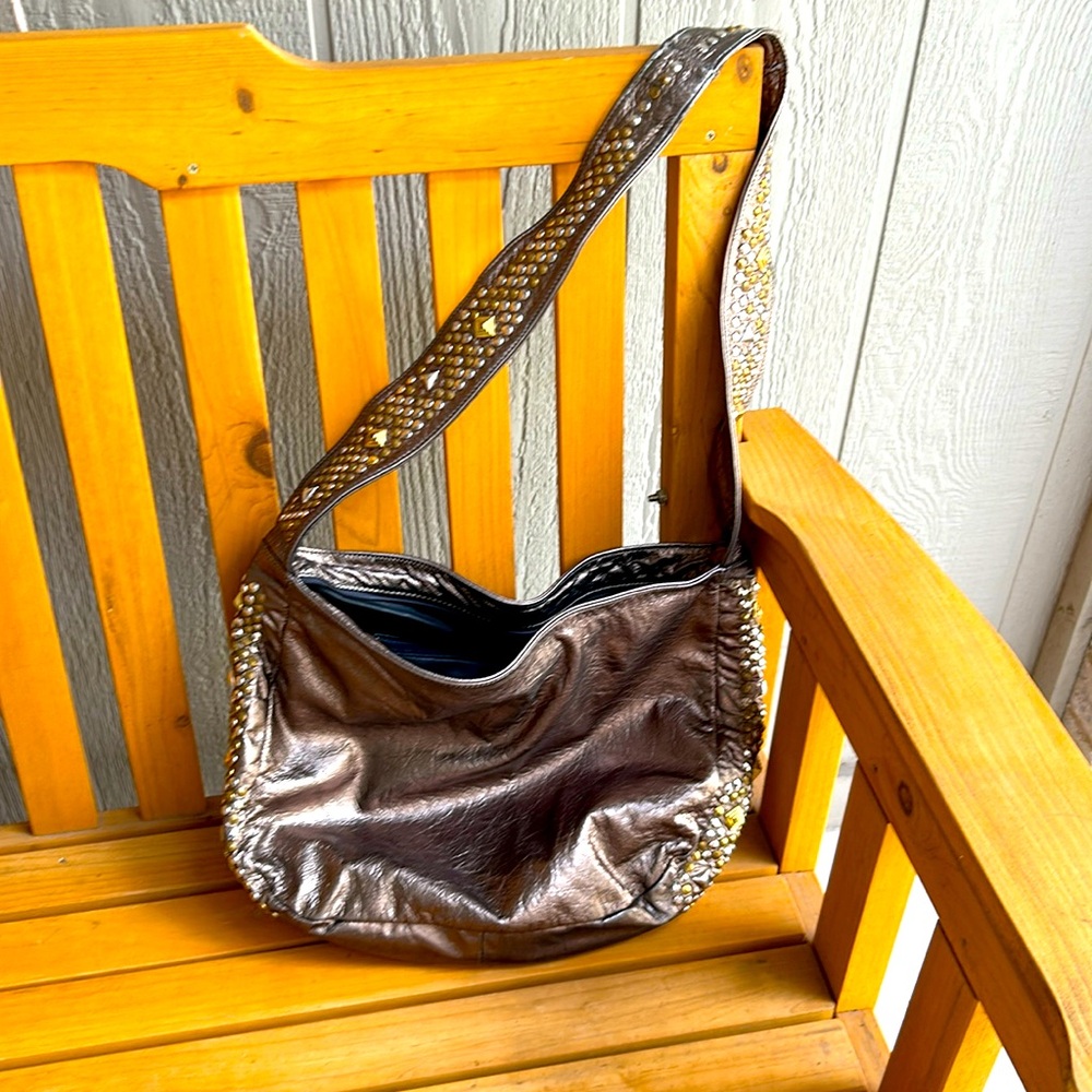 Faux Leather Studded Shoulder Bag